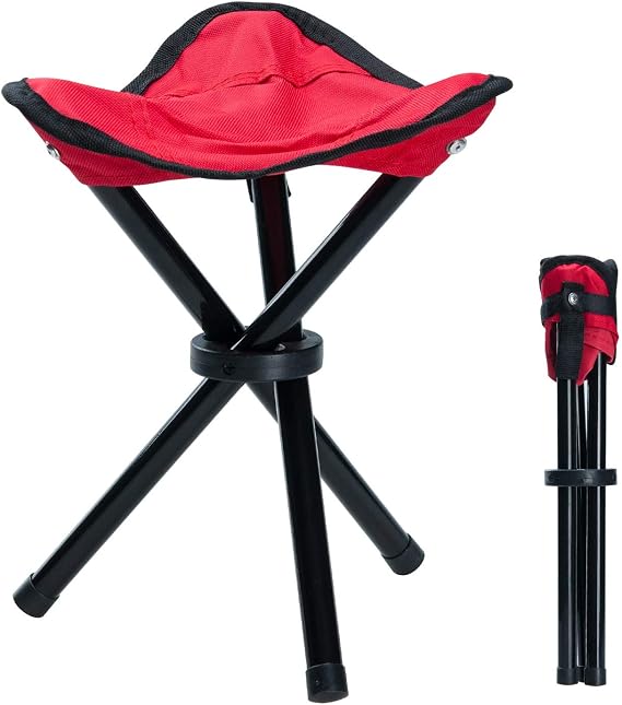 Tripod Stool Portable Folding Canvas Stool 3 Legs for Hiking, Camping, Fishing, Picnic, Beach, BBQ, Travel, Hiking, Garden (Red)