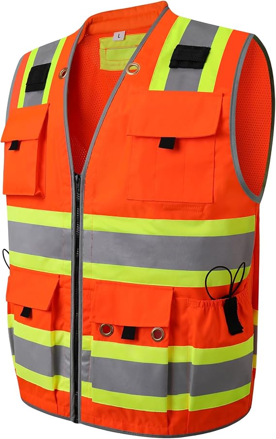 LOHASPRO Surveyor 安全ベスト 反射 男性用 高視認性 クラス2 ヘビーデューティー 安全ベスト ポケットとジッパー付き