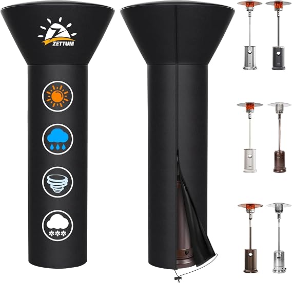 Zettum Patio Heater Covers - 600D Outdoor Heater Cover with Zipper Waterproof Heavy Duty, Propane Heat Cover for East Oak, Hampton Bay, Fire Sense and More (87" Height x 33" Dome x 19" Base)