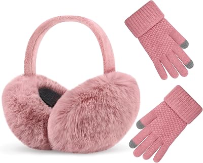 Winter Ear Muffs Gloves for Women Cute Foldable White Earmuffs Adjustable Ear Warmers Faux Fur Ear Covers Headband