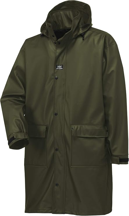 Helly Hansen Impertech Workwear Guide Long Raincoat for Men, Rain Gear | Storm Flap Closure, Packable Hood, Waterproof Pockets, MicroWeld Seams, For Fishing & Sailing, Rain Coats for Men