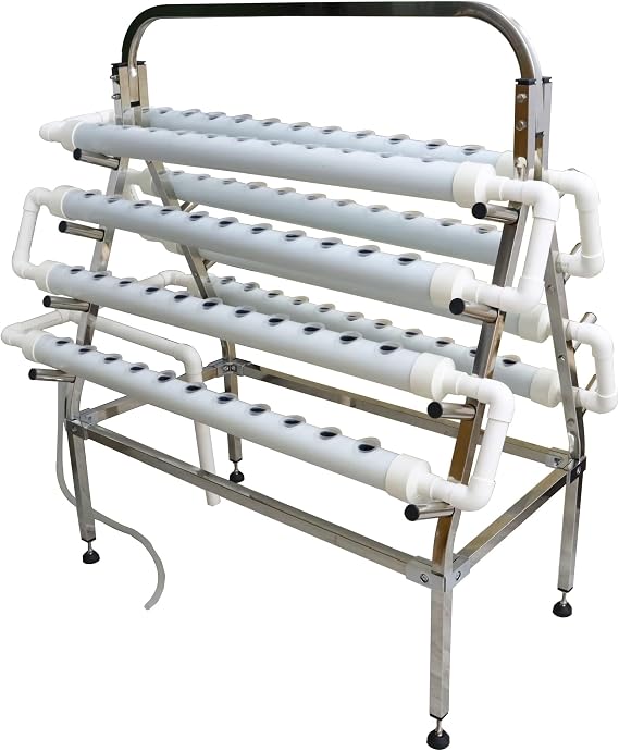 Hydroponic Growing System 88 Plant Site Hydroponics ing Grow Trapezoidal 8 Pipes Planting System Stainless Steel Holder with Planting Sponge and Hose for Vegetable Cultivation