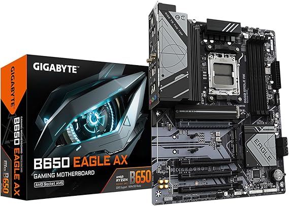 GIGABYTE B650 Eagle AX AM5 LGA 1718 ATX Motherboard, DDR5, Triple M.2 Slots (1x PCIe 5.0, 2X PCIe 4.0), USB 3.2 Gen2x2 Type-C, WiFi 6E, Realtek GbE LAN