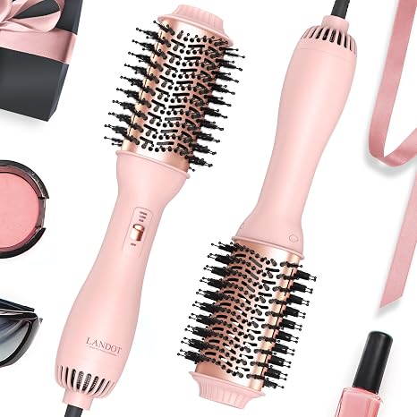 LANDOT Hair Dryer Brush & Hot Air Brush in One The Round Brush Blow Dryer Styling Brush with Ceramic & Negative Ions for Shine Without Damage For Long-Lasting Volume and Smooth Hair for Any Hair