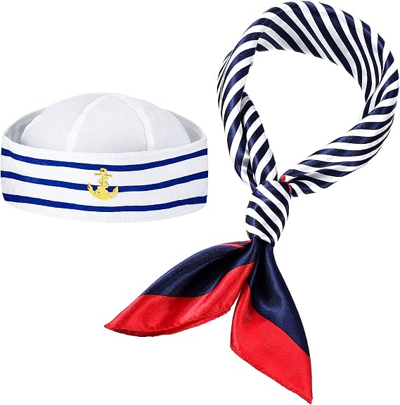 Geyoga 2 Pcs Sailor Hat Scarf Set for Women Men Costume