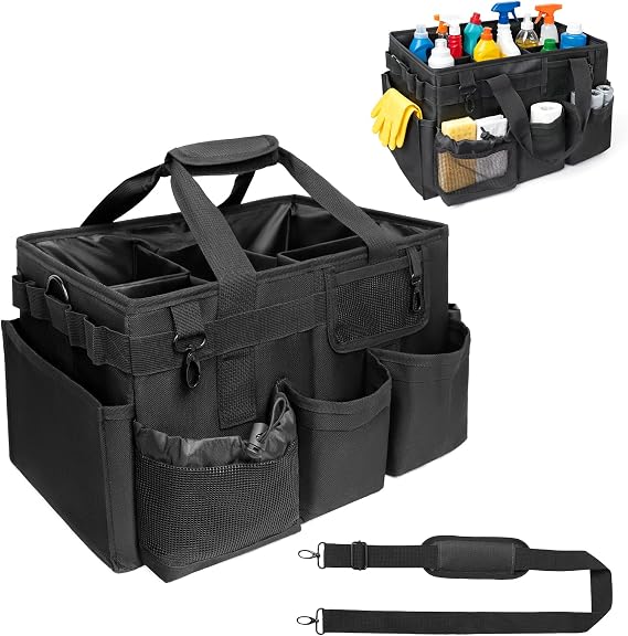 Large Cleaning Caddy Organizer, Adj Straps & Board Dividers
