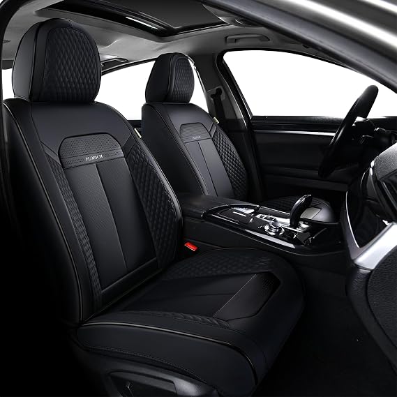 FLORICH Car Seat Covers Front Set, Black Car Seat Cover, Breathable Premium Leather Seat Covers, Automotive Vehicle Seat Covers for Cars Trucks Vans SUVs Sedans (Dark Black)