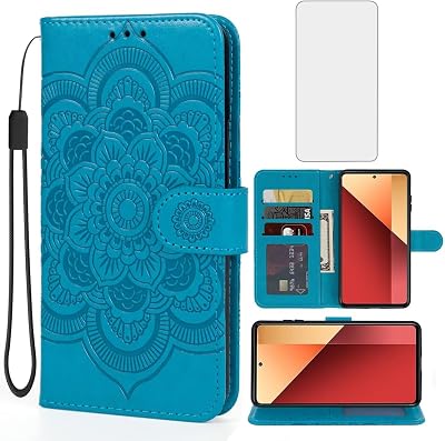 Case for Redmi Note 13 Pro 4G Case, Poco M6 Pro 4G Wallet Case with Tempered Glass Screen Protector, Leather Flip Credit Card Holder Stand Phone Cover for Xiaomi Redmi Note 13 Pro 4G Blue
