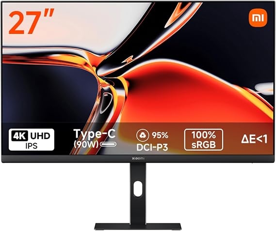Xiaomi 4K Monitor A27Ui 3840x2160 UHD Quality MAX90W USB-C Reverse Charge IPS Hard Screen 178° Wide Viewing Angle High Color Accuracy ∆E<1 95% DCI-P3 sRGB Coverage 100% VA Matte Color Matching Low