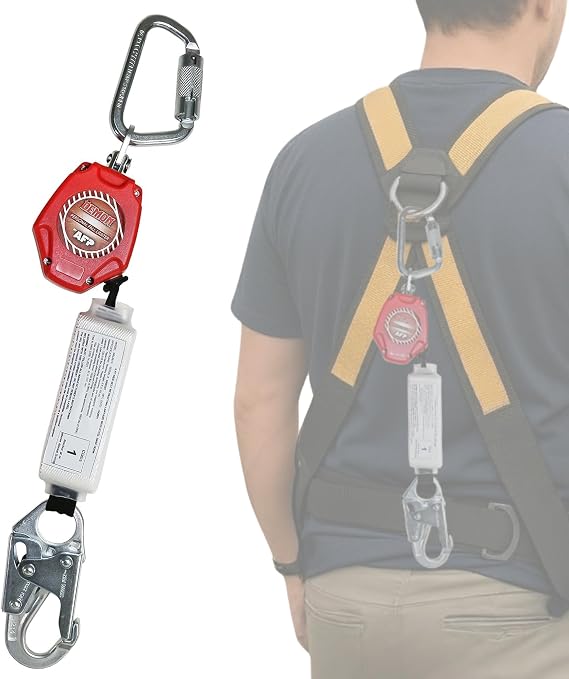 AFP Demon 6 Foot Single Web Leg Self Retracting Lifeline Safety Yoyo, Shock Pack Absorber, Steel Snap Hook & Steel Carabiner Fall Protection Arrest Limiter SRL | OSHA & ANSI Rated