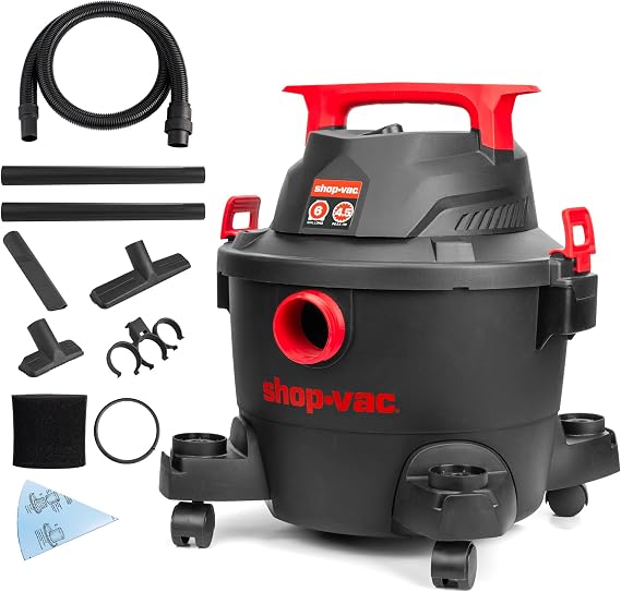 Shop-Vac 5430113 6 Gallon 4.5 Peak HP Wet/Dry Vacuum with Blower Function | 1-7/8 Inch Diameter x 6 Foot Hose, 10 Foot Cord, Ideal for Jobsite, Garage, Workshop & Home