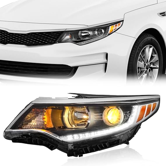 TODO Headlight Assembly Compatible with 2016-2018 Kia Optima with LED DRL, Halogen with Bulbs Driver Side Headlamp for 2016 2017 2018 Optima 92101-D5000 92101D5000 KI2502196