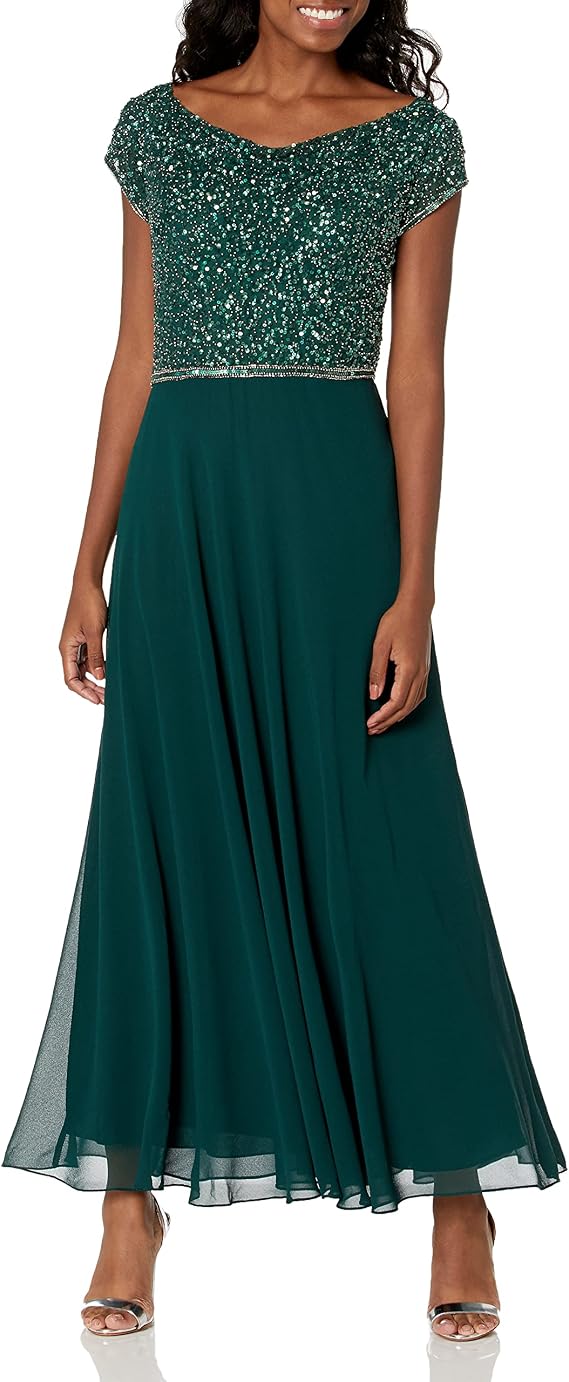 J Kara Women's Petite Beaded Empire Waist Gown Petite