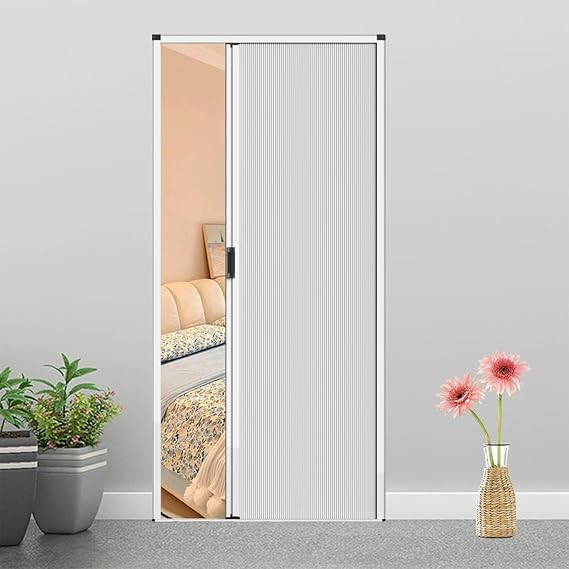 Interior Folding Retractable Doors 26x76in, White Aluminum Accordion Sliding Door, No Drilling Low Track Waterproof Partition for Closet Bedroom Balcony Kitchen Attics