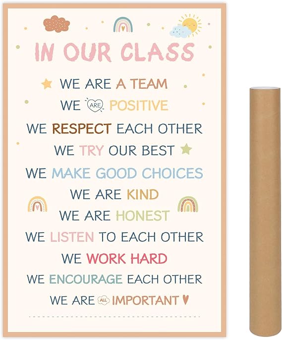 COCHIE Classroom Rules Poster for Classroom Decorations, Large 16"x24" Back to School Decor Class Rule Posters for Preschool Middle High School Kindergarten Elementary Teacher Must Haves (Boho)
