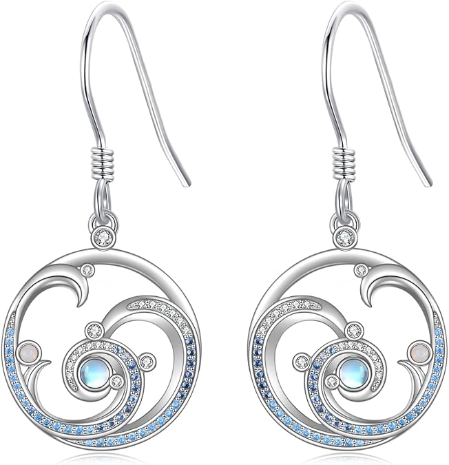 YFN Wave Earrings Sterling Silver Moonstone Ocean Wave Earrings Ocean Beach Jewelry for Women Gifts