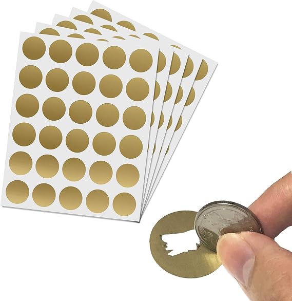 150 Pack, 1" Scratch Off Stickers Labels, Round Circle - Gold