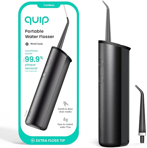 quip Water Flosser with Replacement Tip, Cordless Dental Pick, All Black