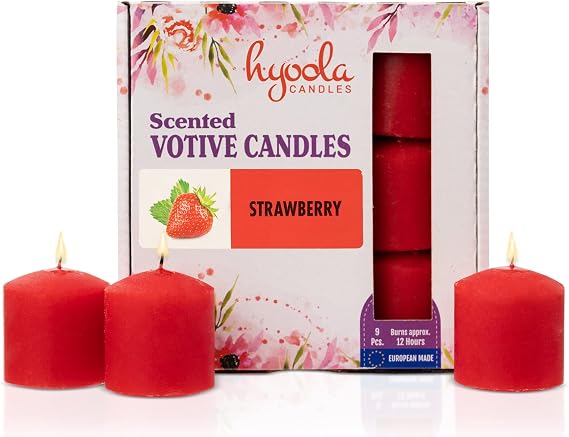 HYOOLA Scented Votive Candles - Strawberry Votive Candles -12 Hour Burn Time - 9 Pack - European Made