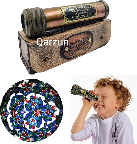 Brass Kaleidoscope, Handmade Antique Nautical Kaleidoscope for Kids, Unique, with Leather Box