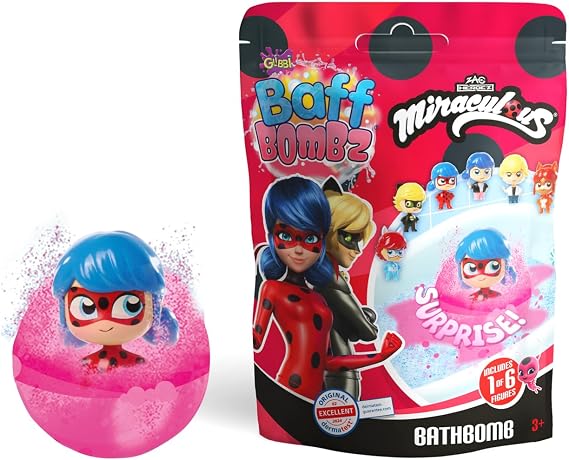 Simba Baff Bombz Miraculous Surprise Glibbi Bath Bomb with Surprise Random Selection of 4 Colours & 1 of 6 Miraculous Figures 100 g for Children from 3 Years
