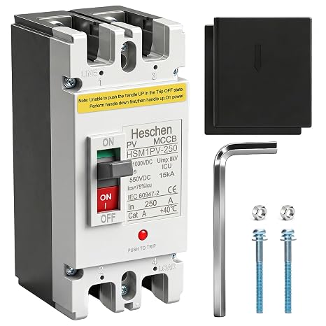 Heschen 250A DC550V, DC Molded Case Circuit Breaker MCCB, 2 Poles, HSM1PV-250, Photovoltaic Circuit Breaker, for Solar PV System Solar Panels Grid System
