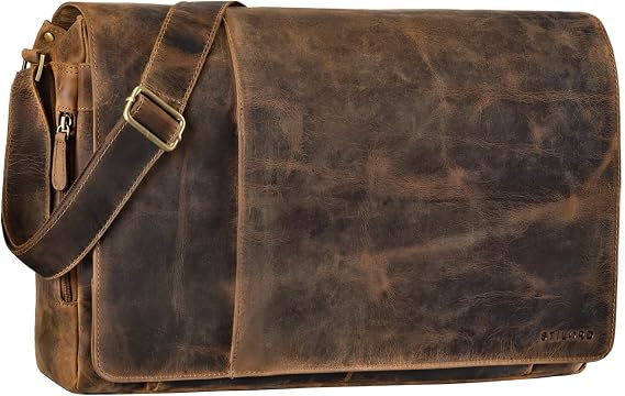 STILORD 'Maximus' XXL Leather Bag Huge Men's Shoulder Bag Plain Bag 17 18 19 21 Inch Laptop Briefcase Office Bag Buffalo Leather Colour: Calais - Brown