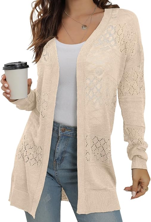 GRECERELLE Women's Summer Lightweight Crochet Knit Cardigan Sweater