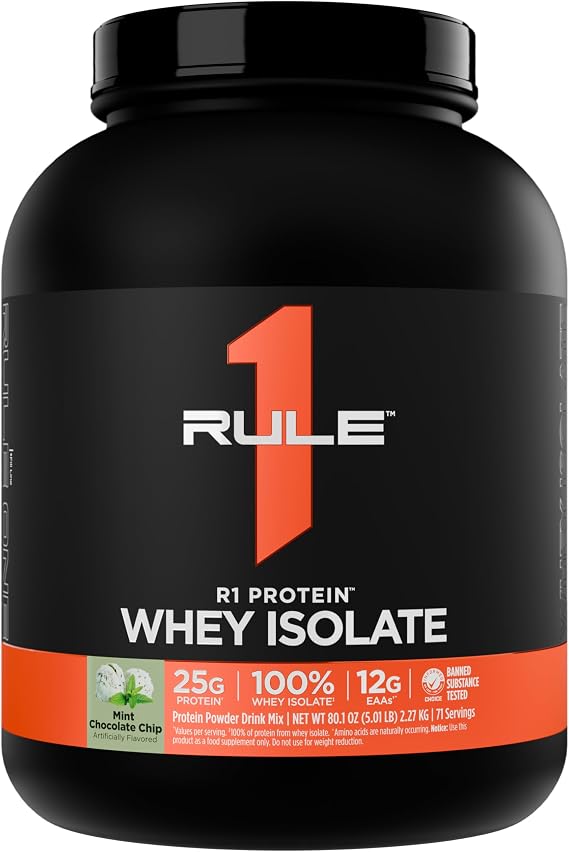 Rule One Proteins, R1 Protein -Mint Chocolate Chip, 25g Fast-Acting, Super-Pure 100% Isolate and Hydrolysate Protein Powder with 6g BCAAs for Muscle Growth and Recovery, 5lbs