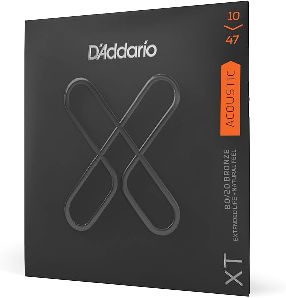 D'Addario Acoustic Guitar Strings, XT 80/20 Bronze Coated, XTABR1047, Extra Light Gauge 10-47, 6-String Set, Pack of 1