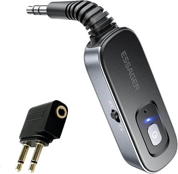 ESSAGER Bluetooth Receiver for Car, Noise Cancelling 3.5mm AUX Bluetooth Car Adapter, Wireless Audio Receiver Transmitter for Home Stereo/Wired Headphones Airplane, Gray