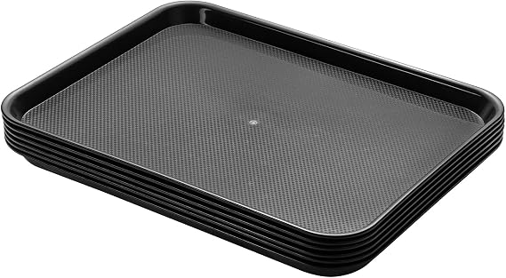 Aebeky Plastic Cafeteria Trays,Fast Food Serving Trays,13"X17",Set of 6 (Black)