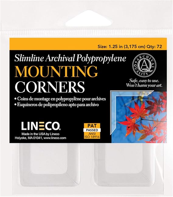 Lineco 1.25" Slimline Polypropylene Mounting Corners, 72 PCS