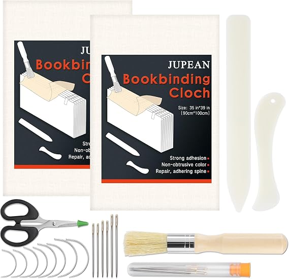 JUPEAN 21 Pcs Book Binding Kits Bookbinding Materials Book Cloth Bookbinding Supplies with Books Repair Cloths Bone Folders for Repairing Old Books (35 x 39 Inch)