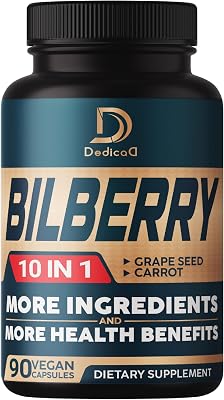 10in1 Bilberry Extract for Eyes Supplement for 3 Months - Equivalent 9260mg with Grape Seed, Carrot, Elderberry, Eyebright, Quercetin & More Herbs - Non-GMO, Gluten Free - 90 Vegan Capsules
