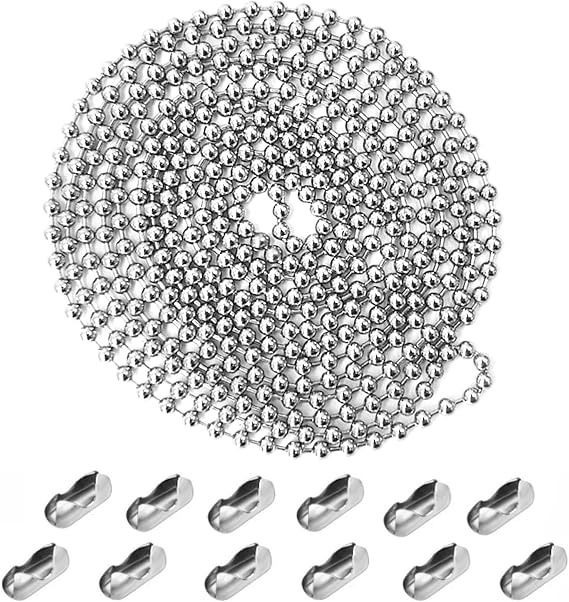 6 Meter Roller Blind Chain 4.5mm Stainless Steel Blind Beads Chain with 12 Pcs Blinds Cord Connector Rust-proof Replacement Chains for Roller and Vertical Blinds Repair Parts