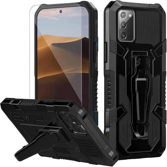 Compatible with Samsung Galaxy Note 20 5G Case,with Tempered Glass Screen Protector and Belt Clip Full Body Heavy Duty Shockproof Rugged Protective Cover for Galaxy Note 20 5G 6.7 inch -Black