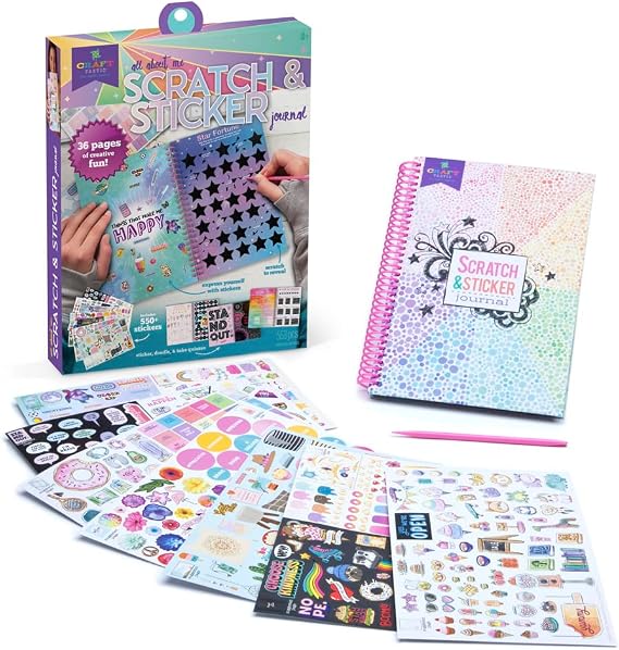 Craft-tastic Scratch and Sticker Interactive Journal Activity Book Packed with Fun Quizzes, 550+ Stickers, Creative Doodle Prompts, and More!