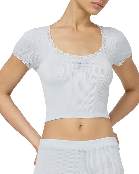 florence by mills Women's Villa Collection Pointelle Short Sleeve
