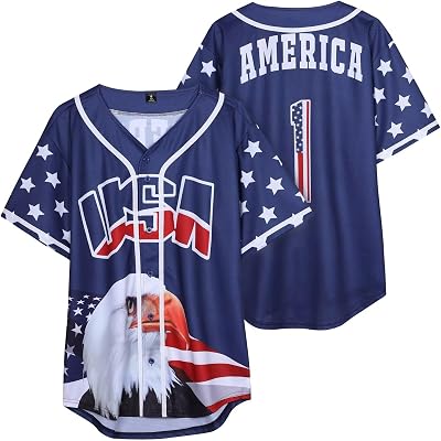 babyhealthy USA Flag Baseball Jersey Women 4th of July Button Down Jersey American Independence Day Shirt