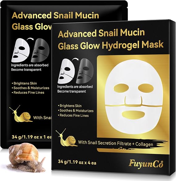 Snail Mucin Mask 4 Pack, Glass Skin Collagen Mask, Collagen Face Mask, Snail Mucin Glass Glow Hydrogel Face Masks Skincare, Moisturizing Hydrating Anti-aging Face Masks