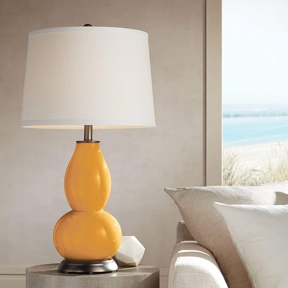Double Gourd 28 3/4" Bronze Brown Tall Table Lamp Marigold Yellow Glass