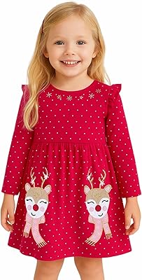 HILEELANG Toddler Girl Long Sleeve Dress Cotton Casual Jersey Shirt Playwear Applique Dress