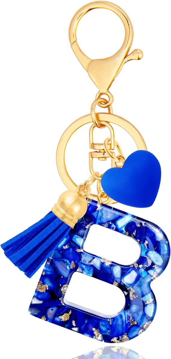 Letter Keychain for Women, Heart Resin Initial Bag Charm