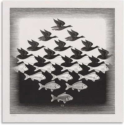 Sky And Water I Op Art by M.C.Escher Canvas Art Poster And Wall Art Picture Print Modern Family Bedroom Decor Posters 20x20inch50x50cm25.99