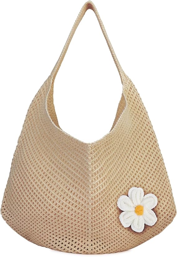 TINYAT Crochet Beach Tote Bag Summer Beach Bags for Women