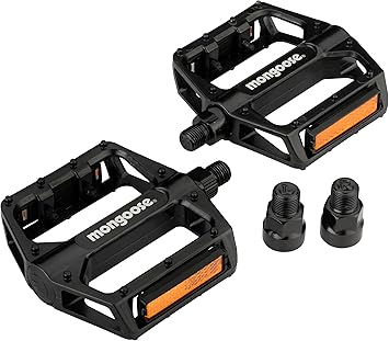 Mongoose Mountain Bike Pedals, Black, Set of 2, Lightweight and Durable Alloy Stands Up to Tough Riding, with Reflectors, Fits 1/2" or 9/16" Cranks, Easy Installation, Replacement Bike Pedals