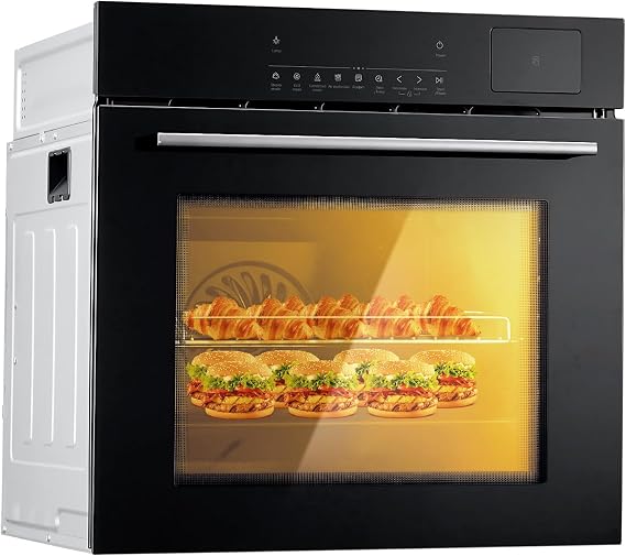 24 Inch Built-in Single Wall Oven with Steam Function - 3000W Convection Electric Oven, 2.5 Cu.ft Stainless Steel, 10 Cooking Modes, Touch Control, Safety Lock, ETL Certified (240V)