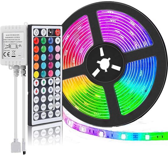 SUPERNIGHT Waterproof RGB LED Strip Light+ 44Key IR Remote Controller | 16.4ft, 300LEDs, SMD 5050, Flexible, for Bedroom TV Backlight Christmas Valentines(Not Include Power Adapter)