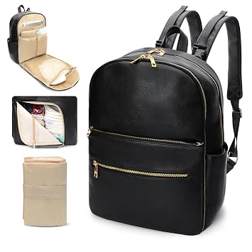 Omanmoli Diaper Bag Backpack Baby Diaper Bag Leather Diaper Bag Backpack Mom Dad with 18 Organizing Pouches,6 Insulated Pockets,Changing Pad,Stroller Straps, Large Capacity,WaterproofBlack